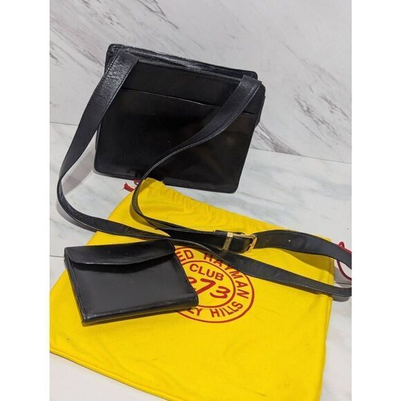 Fred Hayman Beverly Hills Unisex Black Leather Shoulder Bag & Wallet with Dust B - Picture 4 of 12